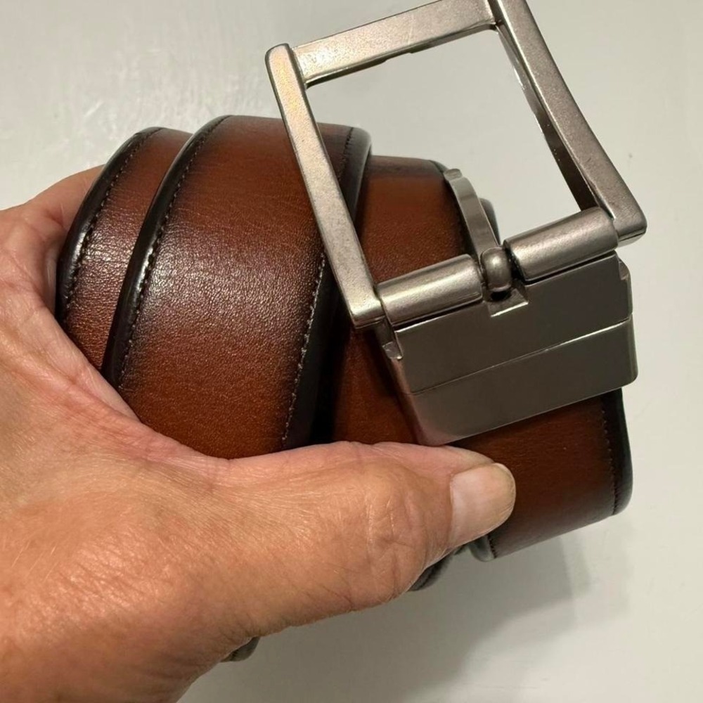 Two- sided black/Brown leather belt with silver buckle 46"